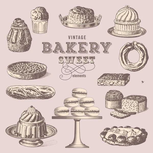 Vintage collection of sweet treats — Stock Vector