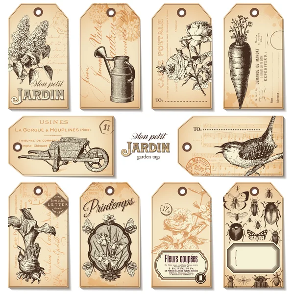 Conjunto de tags jardim retrô — Vetor de Stock