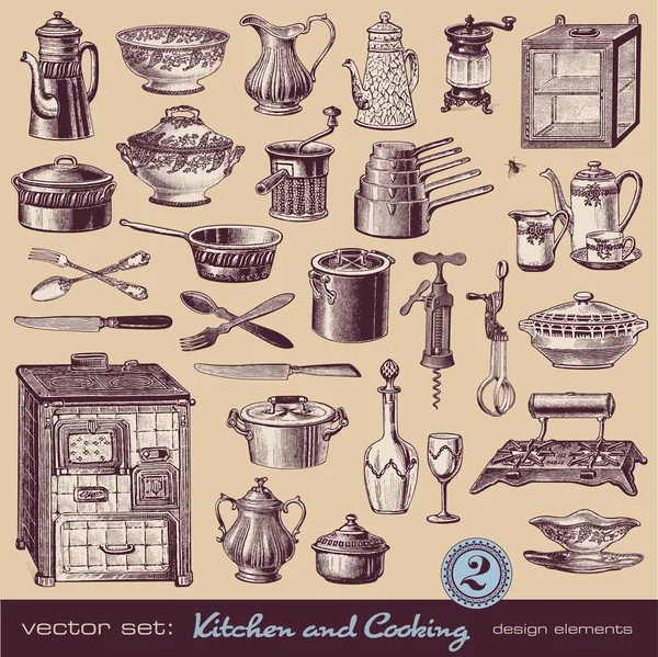Kitchen and cooking vintage illustrations — Stock Vector