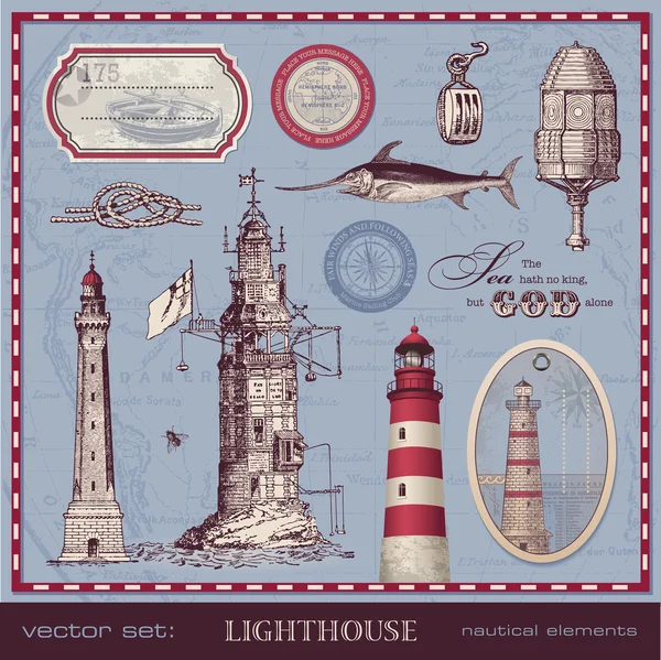 Set of lighthouses- vintage — Stock Vector