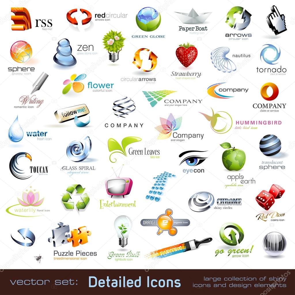 Collection of detailed vector icons and design elements