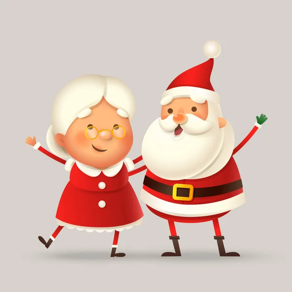 Señora Claus Santa Claus Celebran Las Vacaciones Navidad Ilustración Vectorial — Archivo Imágenes Vectoriales