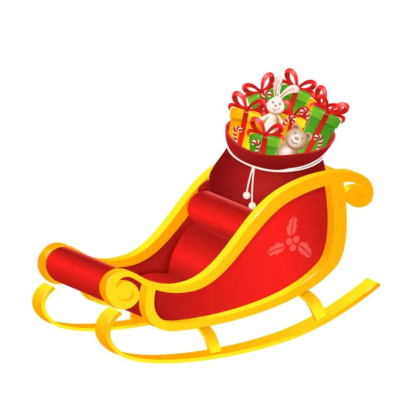 Trineo Papá Noel Con Bolsa Regalos Aislado — Vector de stock