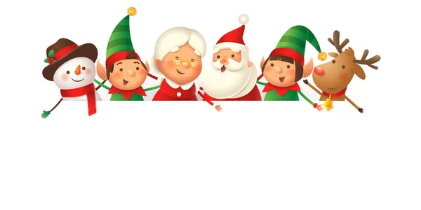 Santa Claus Mrs Claus Elf Snowman Dan Reindeer Atas Papan - Stok Vektor