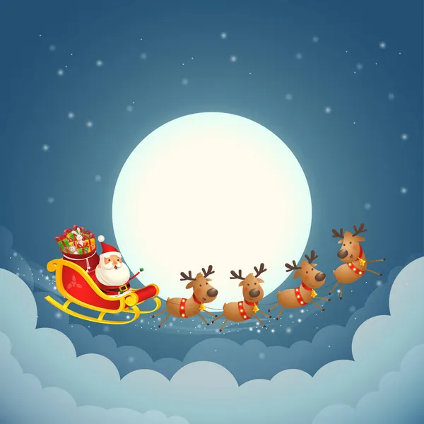 Kerstman Slee Silhouet Maan Kerst Achtergrond — Stockvector