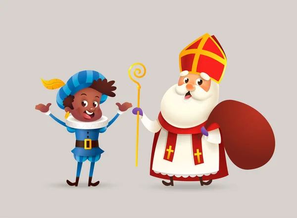 Sint Nicolaas Sint Sint Vriend Vieren Kerstvakantie Schattige Vector Illustratie — Stockvector