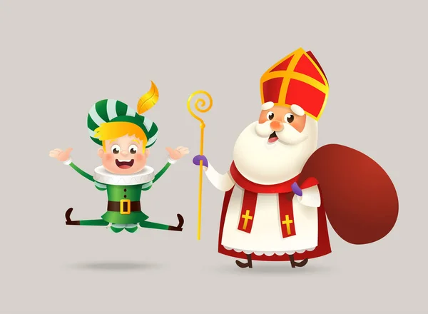 San Nicolás Sinterklaas Amigo Celebran Las Vacaciones Navidad Ilustración Vectorial — Archivo Imágenes Vectoriales