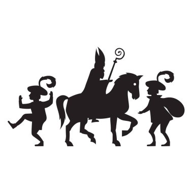At ve arkadaşlar üzerindeki Sinterklaas - Noel tatillerini kutluyoruz- saydam arkaplanda izole edilmiş siluet.