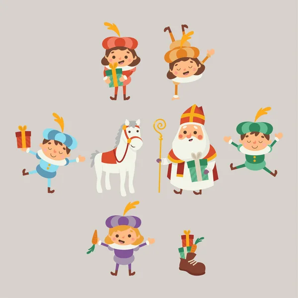 Happy Sinterklaas Day Sinterklaas Pferd Und Freunde Feiern Feiertage Vektorillustration — Stockvektor