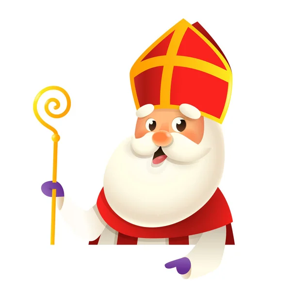 Sinterklaas Atau Saint Nicholas Mengintip Pada Papan Nama Templat Desain - Stok Vektor