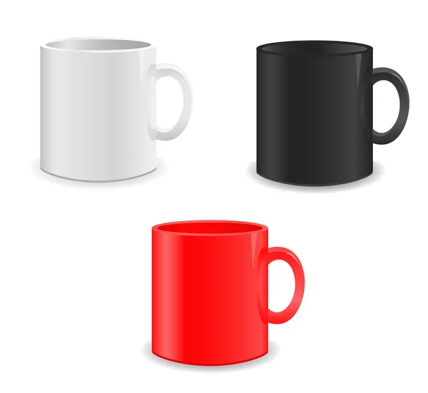 Векторна ілюстрація порожніх білих, чорних і червоних чашок — стоковий вектор