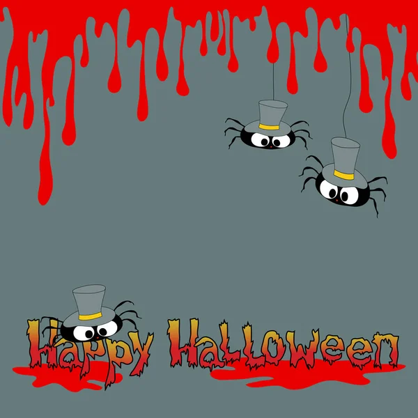 Feliz Cartel Halloween Con Arañas Gotas Sangre Lugar Para Texto — Vector de stock