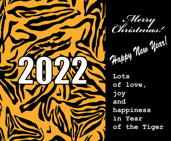 Tarjeta Festiva Con Número 2022 Fondo Tigre Rayado Feliz Navidad — Archivo Imágenes Vectoriales