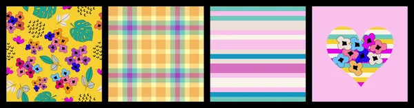 Conjunto Patrones Sin Costura Creados Colores Formas Que Complementan Entre — Archivo Imágenes Vectoriales