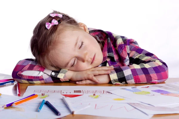 Sleeping child - an artist with sketch — Stock Photo, Image