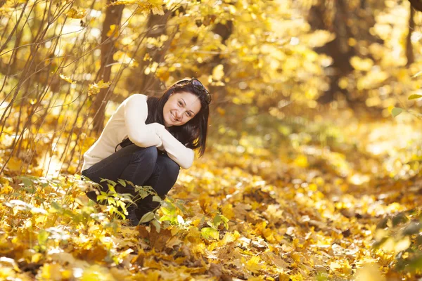 Menina da moda em madeira de outono — Fotografia de Stock