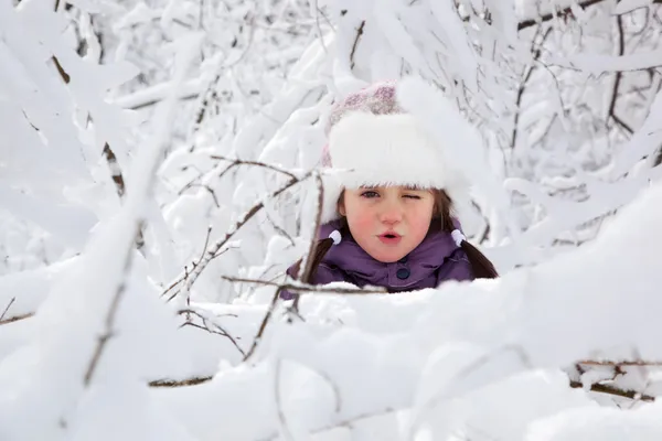 Maravilloso niño en los bosques nevados — Foto de Stock