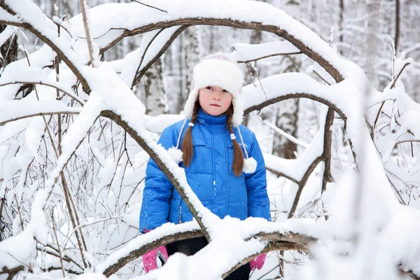 Vidunderlig barn i snødekte skoger – stockfoto