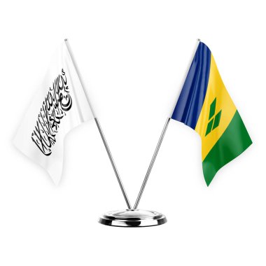 Two table flags isolated on white background 3d illustration, afghanistan and saint vincent and the grenadines