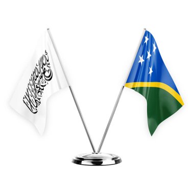 Two table flags isolated on white background 3d illustration, afghanistan and solomon islands