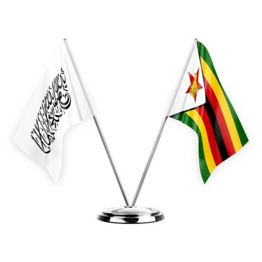 Two table flags isolated on white background 3d illustration, afghanistan and zimbabwe