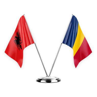 Two table flags isolated on white background 3d illustration, albenia and chad