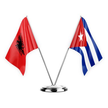 Two table flags isolated on white background 3d illustration, albenia and cuba