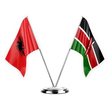 Two table flags isolated on white background 3d illustration, albenia and kenya