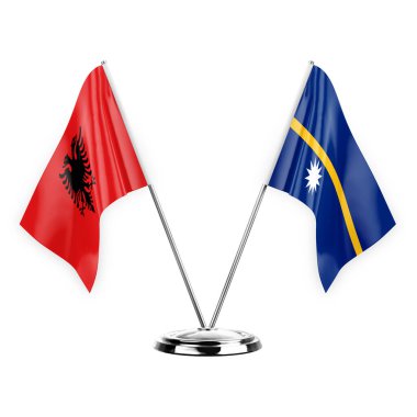 Two table flags isolated on white background 3d illustration, albenia and nauru