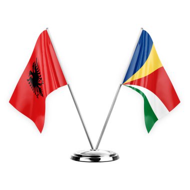 Two table flags isolated on white background 3d illustration, albenia and seychelles