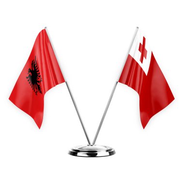 Two table flags isolated on white background 3d illustration, albenia and tonga