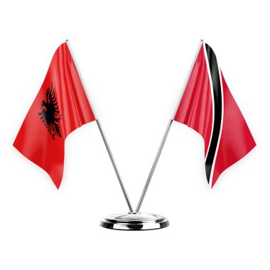 Two table flags isolated on white background 3d illustration, albenia and tobago