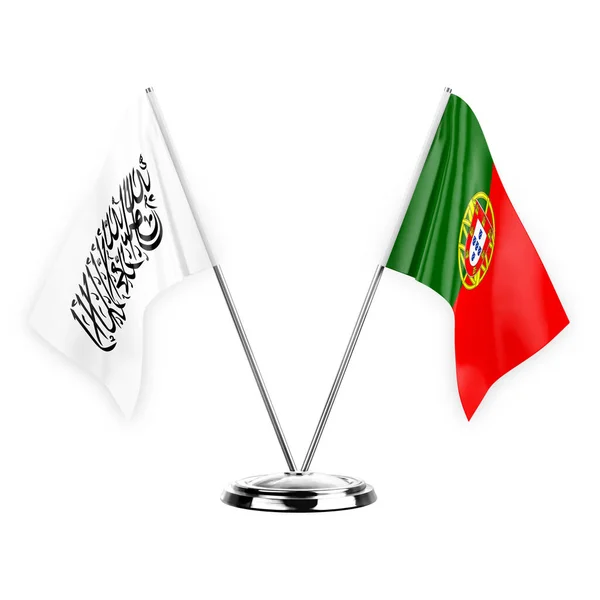 Two Table Flags Isolated White Background Illustration Afghanistan Portugal — Fotografia de Stock