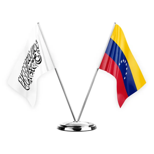 Två Tabell Flaggor Isolerade Vit Bakgrund Illustration Afghanistan Och Venezuela — Stockfoto