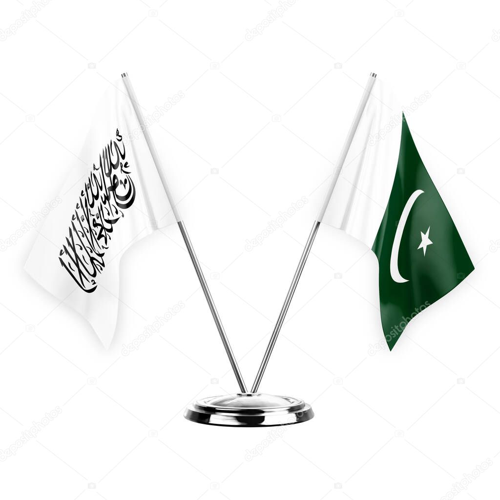 Two table flags isolated on white background 3d illustration, afghanistan and pakistan