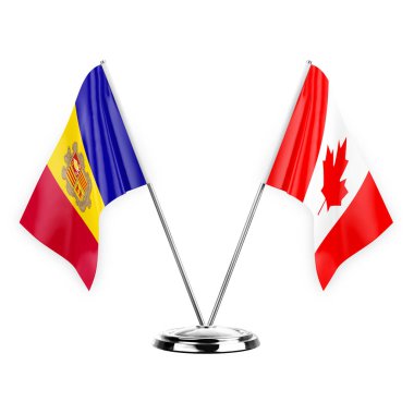 Two table flags isolated on white background 3d illustration, andorra and canada