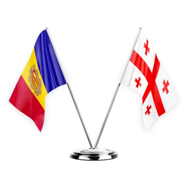 Two table flags isolated on white background 3d illustration, andorra and georgia