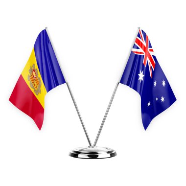 Two table flags isolated on white background 3d illustration, andorra and australia