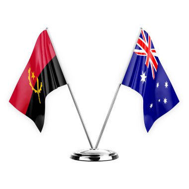 Two table flags isolated on white background 3d illustration, angola and australia