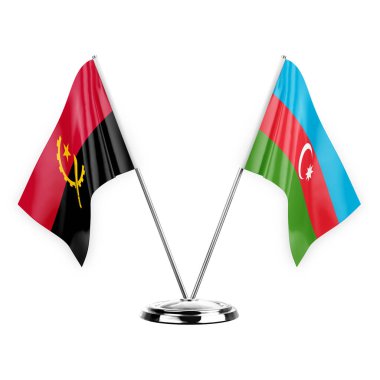 Two table flags isolated on white background 3d illustration, angola and azerbaijan