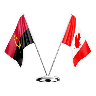 Two table flags isolated on white background 3d illustration, angola and canada