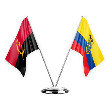 Two table flags isolated on white background 3d illustration, angola and ecuador