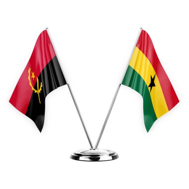 Two table flags isolated on white background 3d illustration, angola and ghana