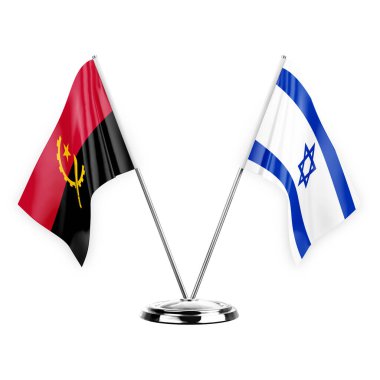 Two table flags isolated on white background 3d illustration, angola and israel
