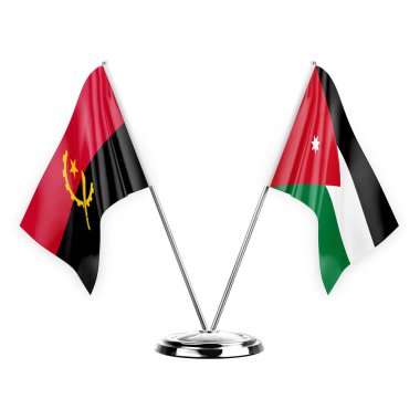 Two table flags isolated on white background 3d illustration, angola and jordan