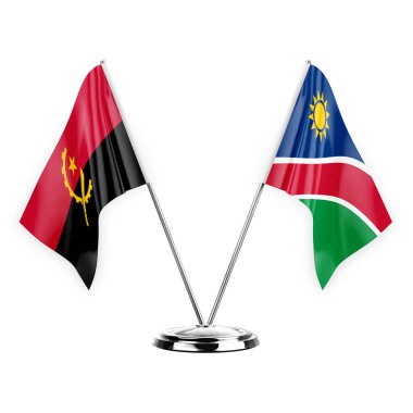 Two table flags isolated on white background 3d illustration, angola and namibia