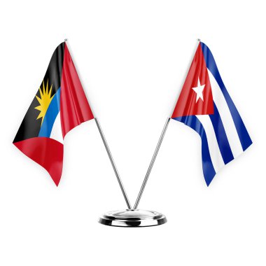 Two table flags isolated on white background 3d illustration, antigua barbuda and cuba