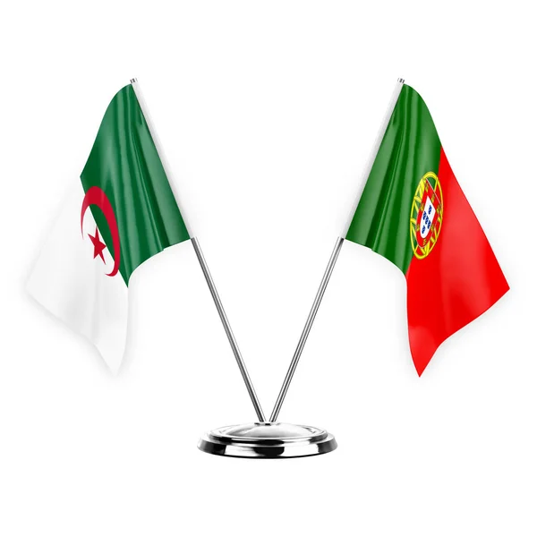 Two Table Flags Isolated White Background Illustration Algeria Portugal — Stok fotoğraf