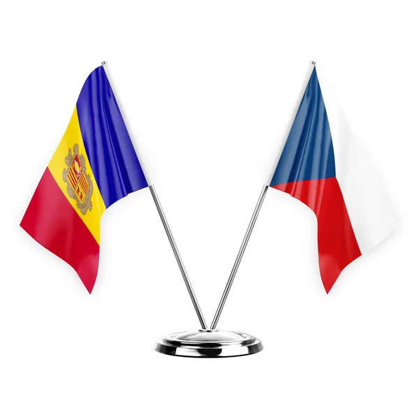 Two Table Flags Isolated White Background Illustration Andorra Czechia — Fotografia de Stock