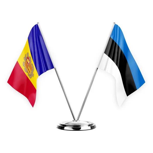 Two Table Flags Isolated White Background Illustration Andorra Estonia — Fotografia de Stock